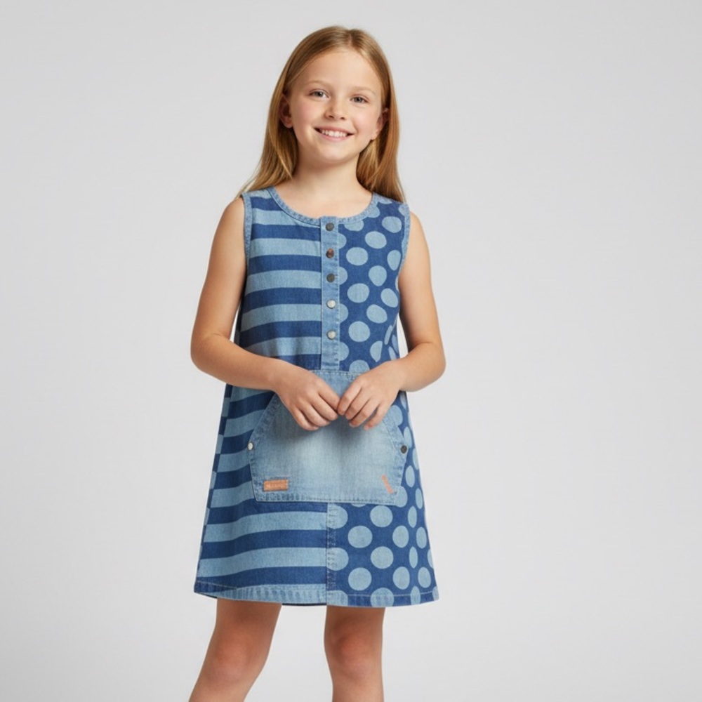 NWT Boboli - Denim Dress with Stripes and Polka Dots, seize 4